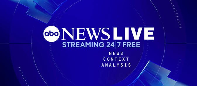 ABC News Live &ldquo;Streaming 24/7 Free&rdquo; title graphic