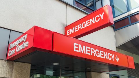 Emergency department signage outside a hospital