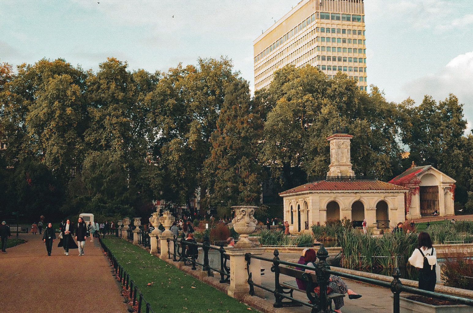 A tree-lined park path